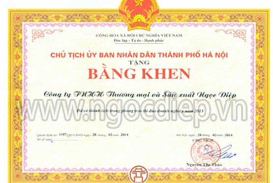 Công ty Ngọc Diệp vinh dự nhận bằng khen của Thành phố Hà Nội