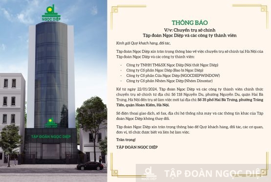 Ngoc Diep Group officially relocates the headquarters to 35 Hai Ba Trung Street, Hoan Kiem District, Hanoi.