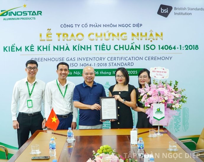 Nhôm Dinostar chính thức nhận Chứng nhận kiểm kê khí nhà kính theo tiêu chuẩn ISO 14064-1:2018 từ BSI